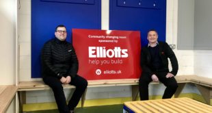 Eastleigh FC Chief Executive Kenny Amor and Elliotts Southampton Branch manager Richard Sheath in the new changing room.