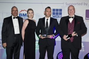 Hannah​ Liscombe Marketing Projects Manager Bulk Gareth Osborne Senior Marketing Manager and Mike Lomax Marketing Communications Manager recieve the award