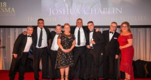 Howarth Timbers Joshua Chaplin third from right is named Rising Star of the Year at the 2018 BESMA ceremony