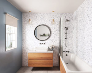 Showerwall bathroom panels in Positano Blue Terrazzo 300dpiRESIZED